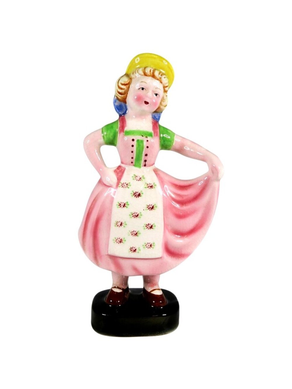 Vintage Japan Figurine Woman Yellow Hat Torii Mark Mid-Century 8" Ceramic